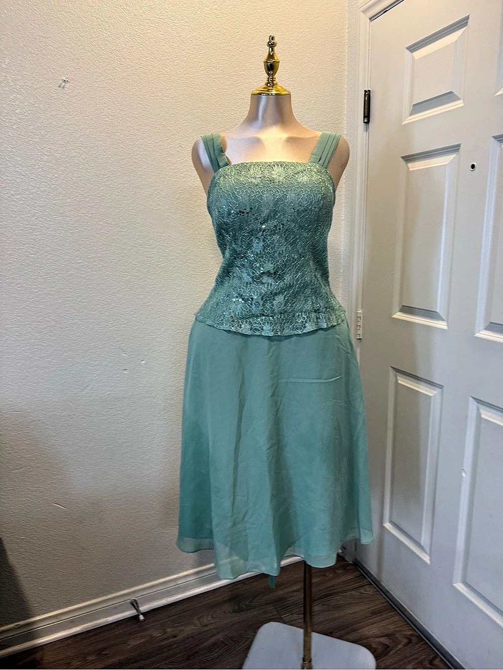 Green Embellished Midi Dress Like New